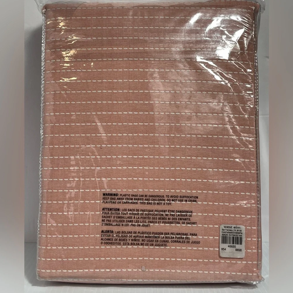 West Elm Chambray Tack Stripe Blackout Curtain in Pink 48x84
